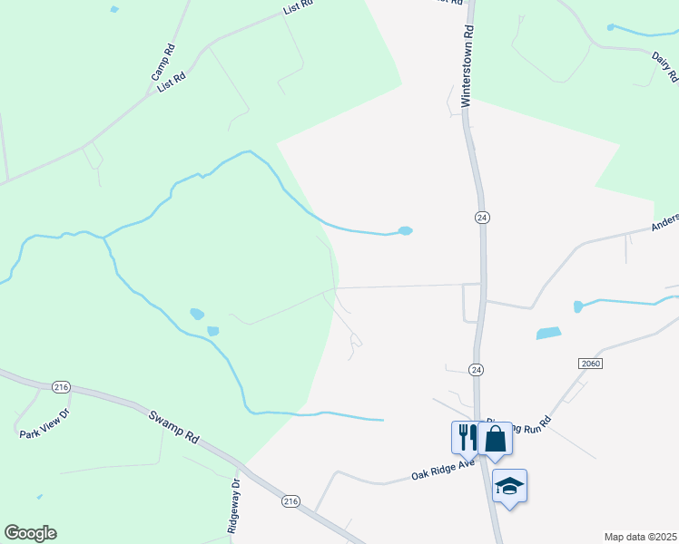 map of restaurants, bars, coffee shops, grocery stores, and more near 4195 Sycamore Lane in Red Lion