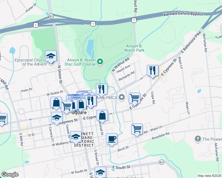 map of restaurants, bars, coffee shops, grocery stores, and more near 437 State Street in Kennett Square
