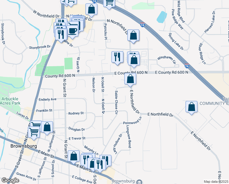 map of restaurants, bars, coffee shops, grocery stores, and more near 642 Sable Chase Circle in Brownsburg