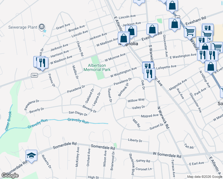 map of restaurants, bars, coffee shops, grocery stores, and more near 812 Burbank Court in Somerdale
