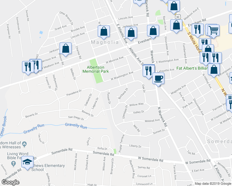 map of restaurants, bars, coffee shops, grocery stores, and more near 812 Burbank Court in Somerdale