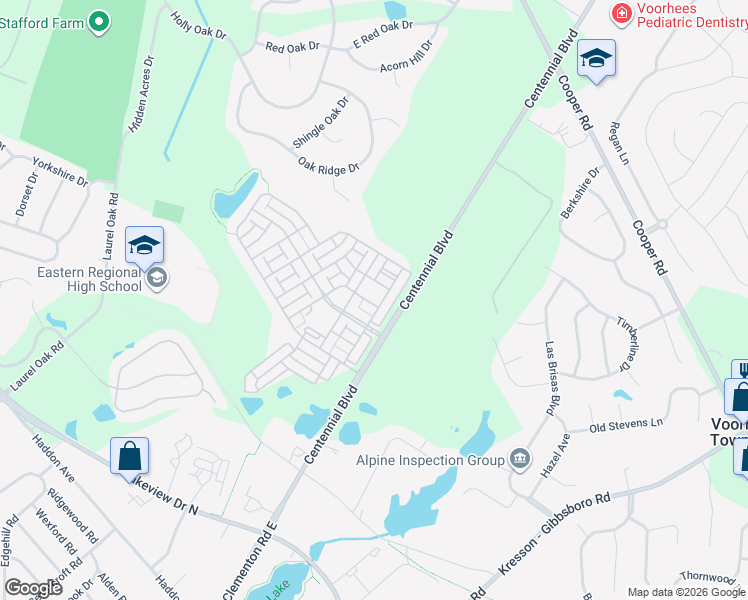 map of restaurants, bars, coffee shops, grocery stores, and more near 25 Lumber Mill Lane in Voorhees Township