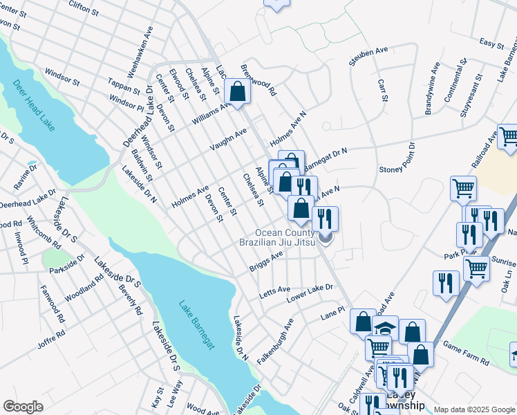 map of restaurants, bars, coffee shops, grocery stores, and more near 430 Elwood Street in Lacey Township