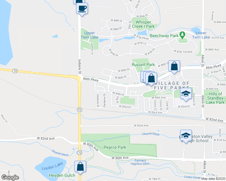 map of restaurants, bars, coffee shops, grocery stores, and more near 14275 West 84th Place in Arvada