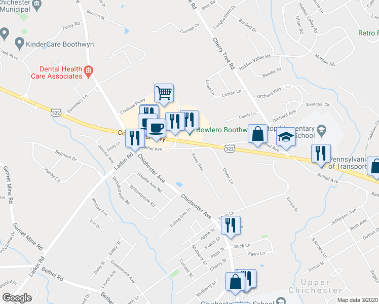 map of restaurants, bars, coffee shops, grocery stores, and more near 4100 Kates Glen in Aston