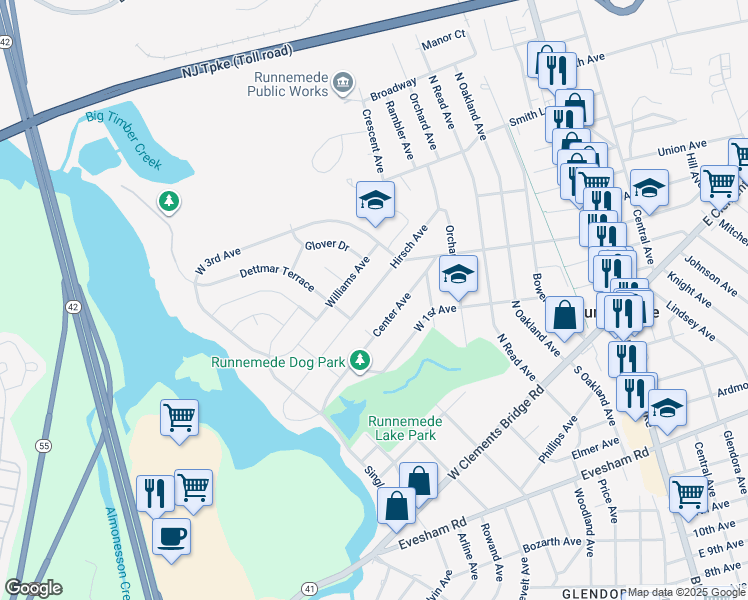 map of restaurants, bars, coffee shops, grocery stores, and more near 528 Hirsch Avenue in Runnemede