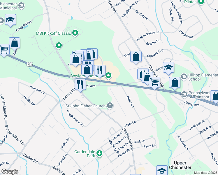 map of restaurants, bars, coffee shops, grocery stores, and more near 4100 Kates Glen in Aston