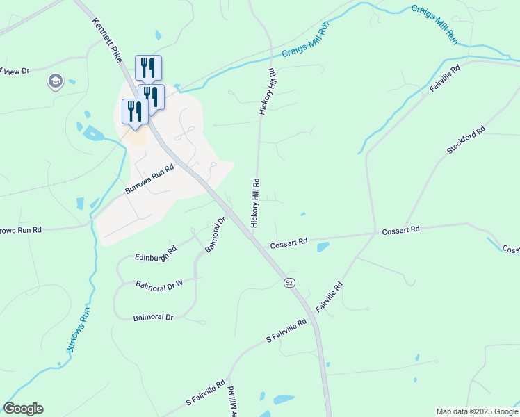 map of restaurants, bars, coffee shops, grocery stores, and more near 2401 Hickory Hill Road in Chadds Ford