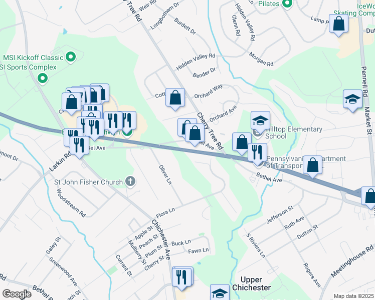 map of restaurants, bars, coffee shops, grocery stores, and more near 529 Conchester Highway in Marcus Hook