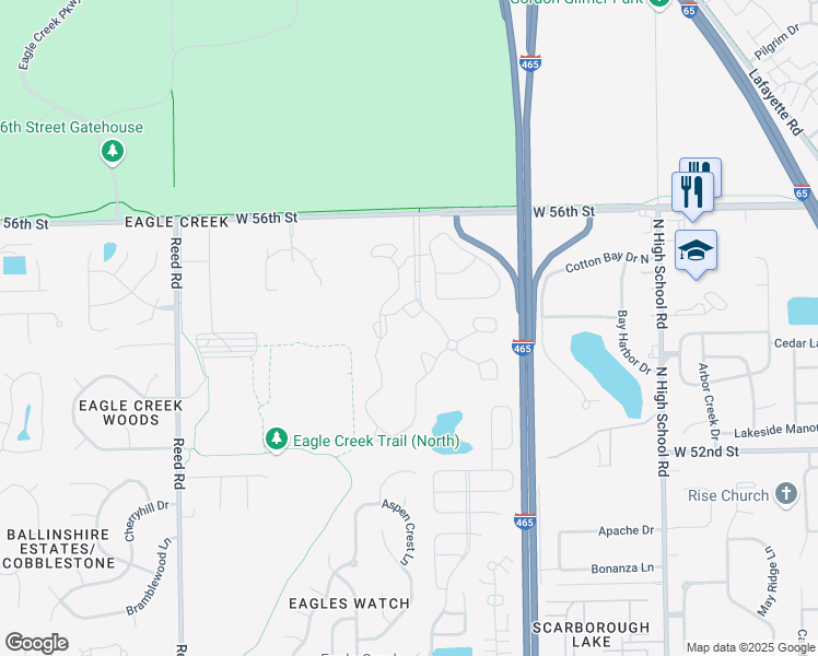 map of restaurants, bars, coffee shops, grocery stores, and more near 5371 Holly Springs Court in Indianapolis
