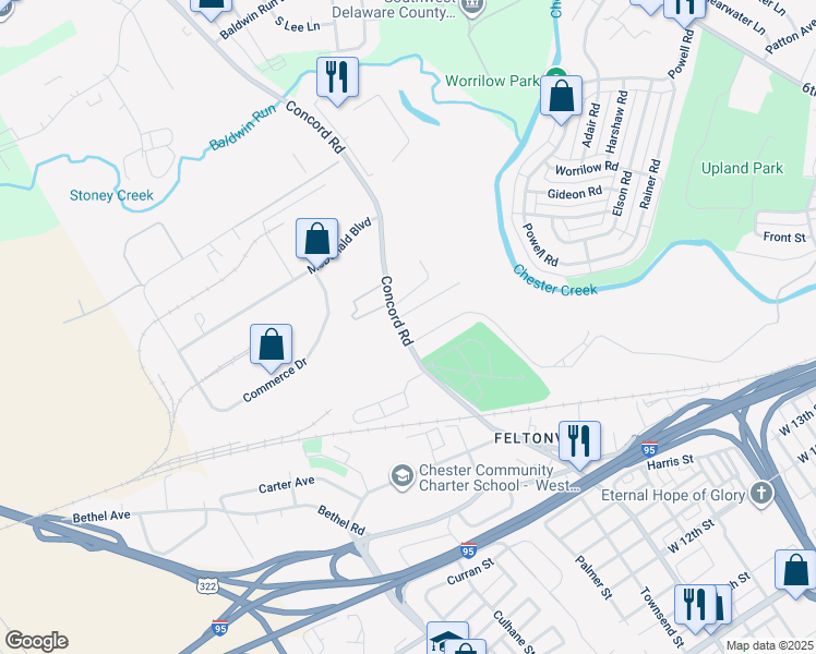 map of restaurants, bars, coffee shops, grocery stores, and more near 51 Concord Road in Aston