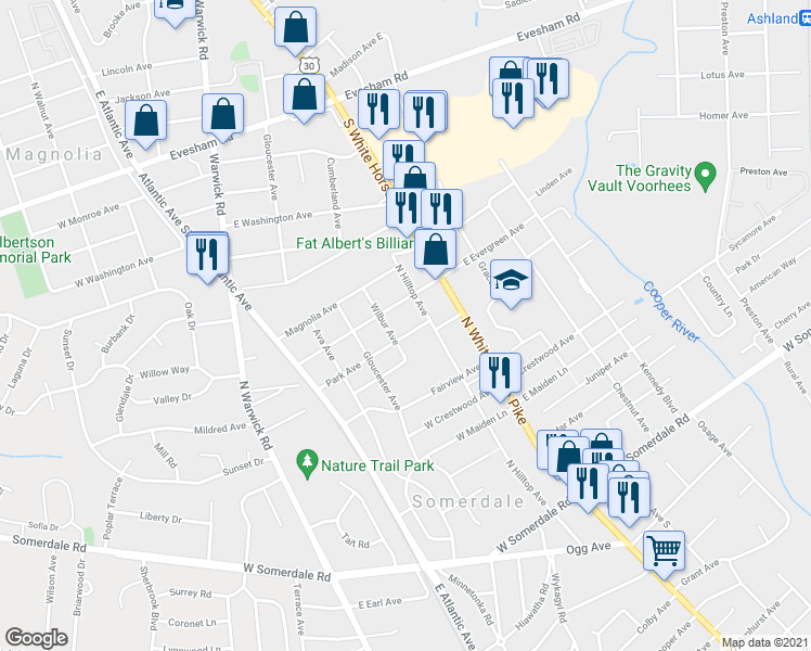 map of restaurants, bars, coffee shops, grocery stores, and more near 116 Park Avenue in Somerdale