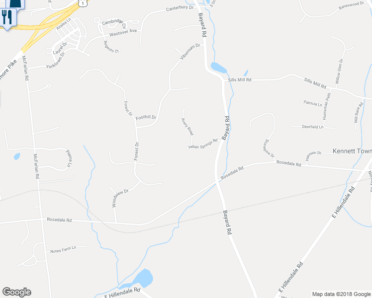 map of restaurants, bars, coffee shops, grocery stores, and more near 76 Indian Springs Road in Kennett Square