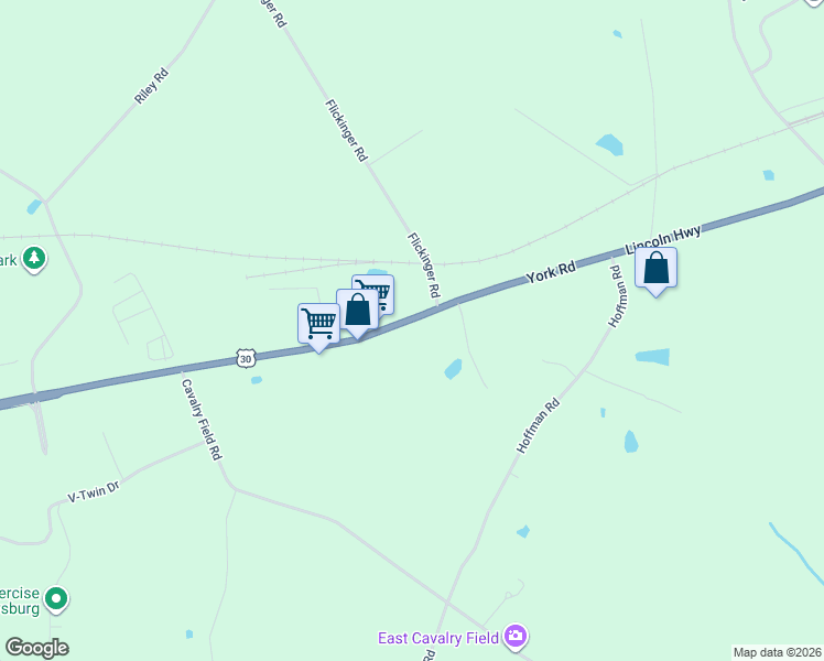 map of restaurants, bars, coffee shops, grocery stores, and more near 1957 York Road in Gettysburg