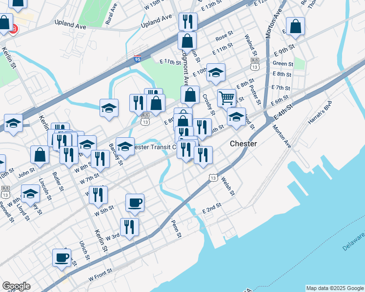 map of restaurants, bars, coffee shops, grocery stores, and more near 556 Edgmont Avenue in Chester