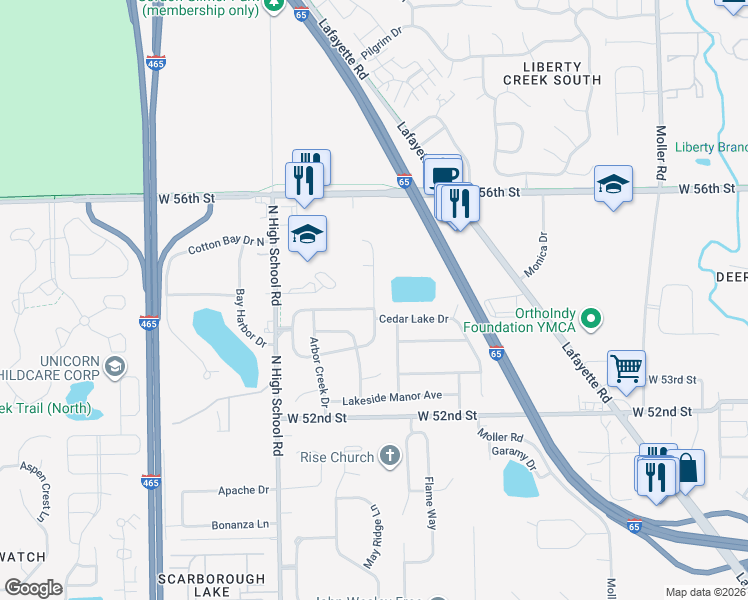 map of restaurants, bars, coffee shops, grocery stores, and more near in Indianapolis
