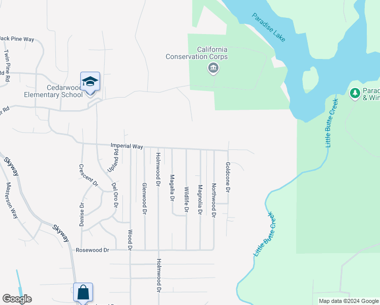 map of restaurants, bars, coffee shops, grocery stores, and more near 14870 Wildlife Drive in Magalia