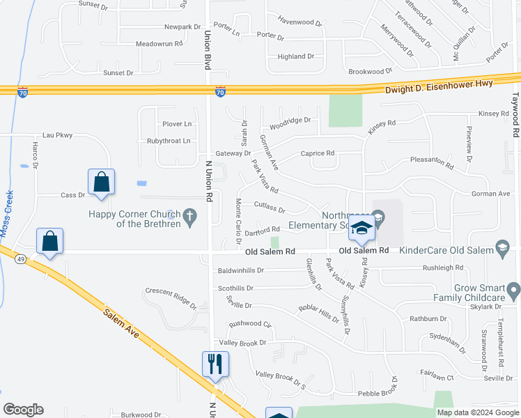 map of restaurants, bars, coffee shops, grocery stores, and more near 4619 Dartford Road in Englewood