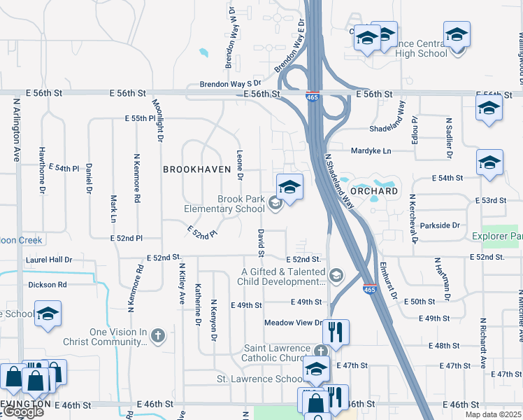 map of restaurants, bars, coffee shops, grocery stores, and more near 5259 David Street in Lawrence