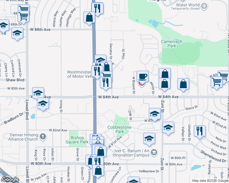 map of restaurants, bars, coffee shops, grocery stores, and more near in Westminster