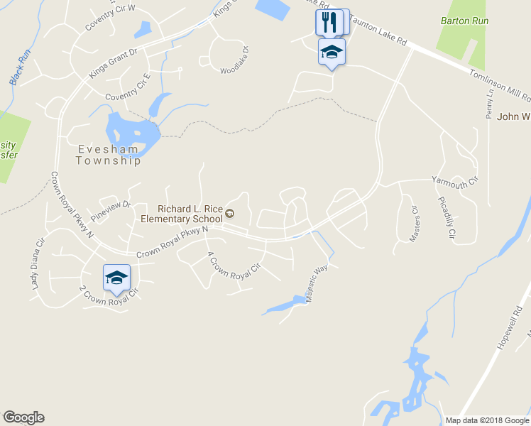 map of restaurants, bars, coffee shops, grocery stores, and more near 46 Chelmsford Court in Evesham Township