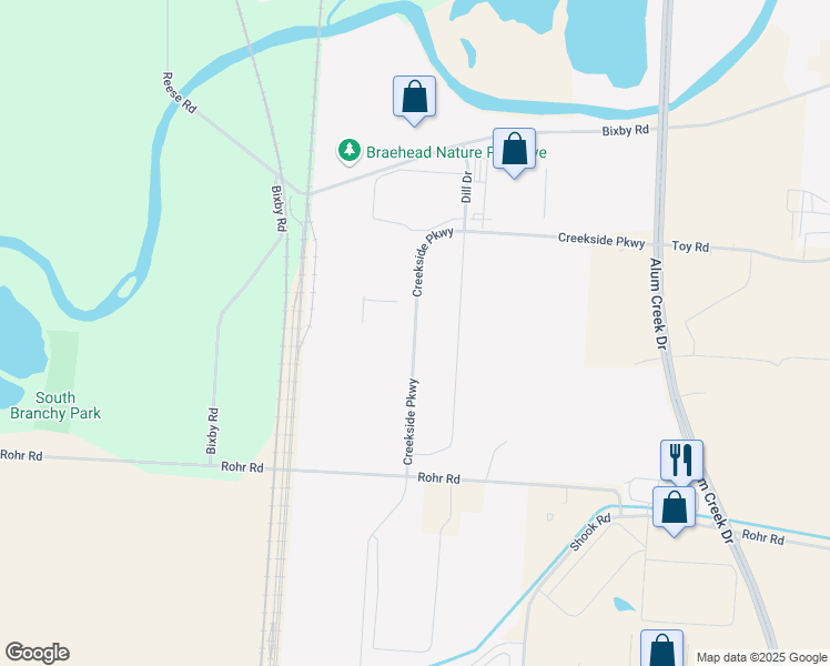 map of restaurants, bars, coffee shops, grocery stores, and more near Creekside Parkway in Lockbourne