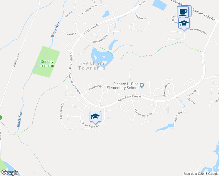 map of restaurants, bars, coffee shops, grocery stores, and more near 120 Five Crown Royal in Evesham