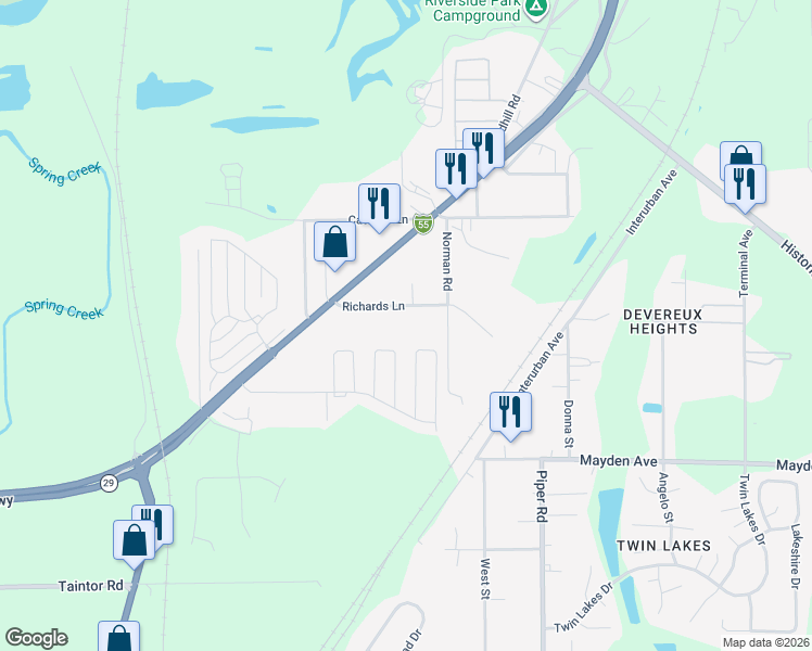 map of restaurants, bars, coffee shops, grocery stores, and more near 2-98 Richards Ct in Springfield