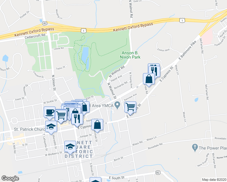 map of restaurants, bars, coffee shops, grocery stores, and more near 502 Richards Road in Kennett Square