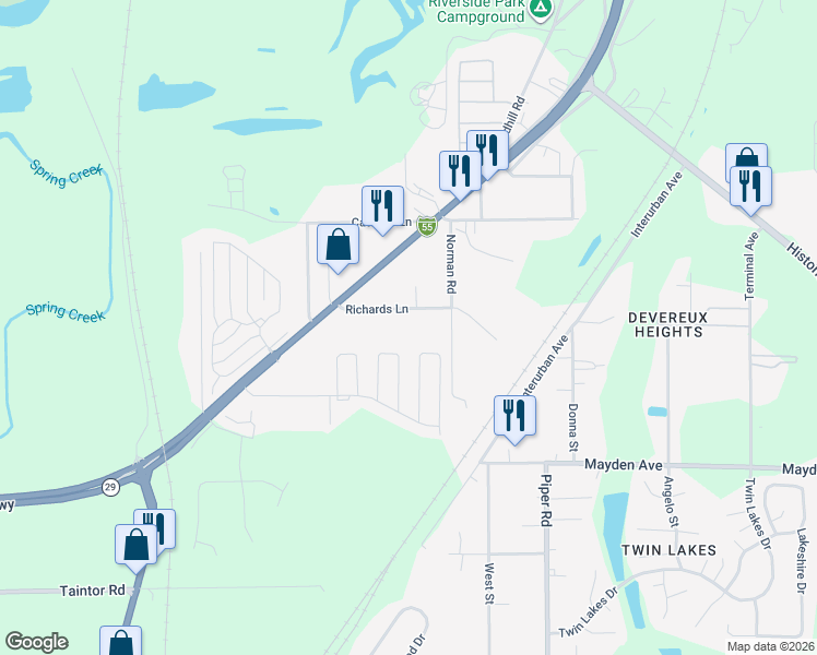 map of restaurants, bars, coffee shops, grocery stores, and more near 2-98 Richards Ct in Springfield