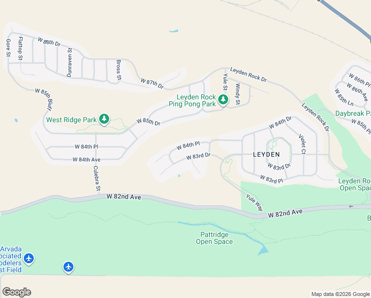 map of restaurants, bars, coffee shops, grocery stores, and more near 18340 West 84th Place in Arvada