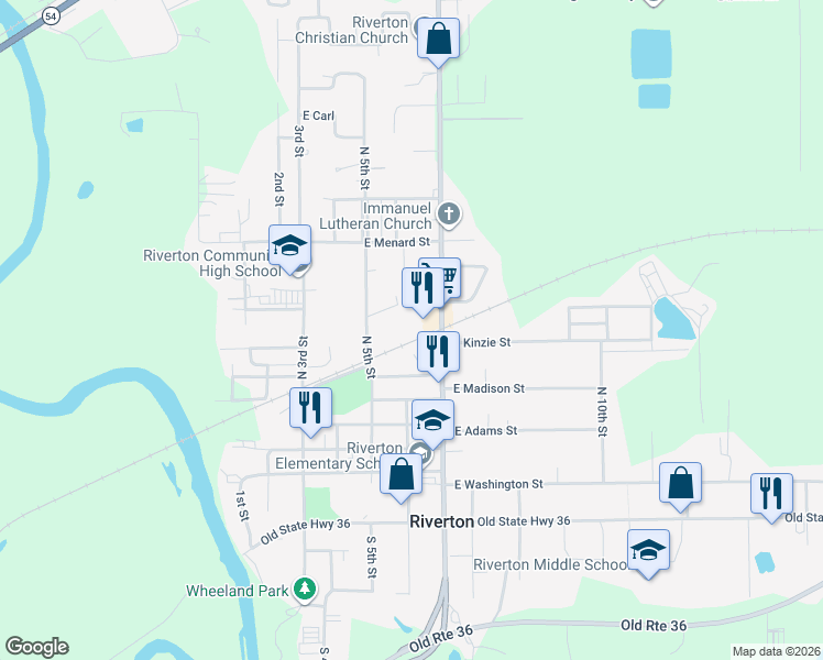 map of restaurants, bars, coffee shops, grocery stores, and more near Blackburn Street in Riverton