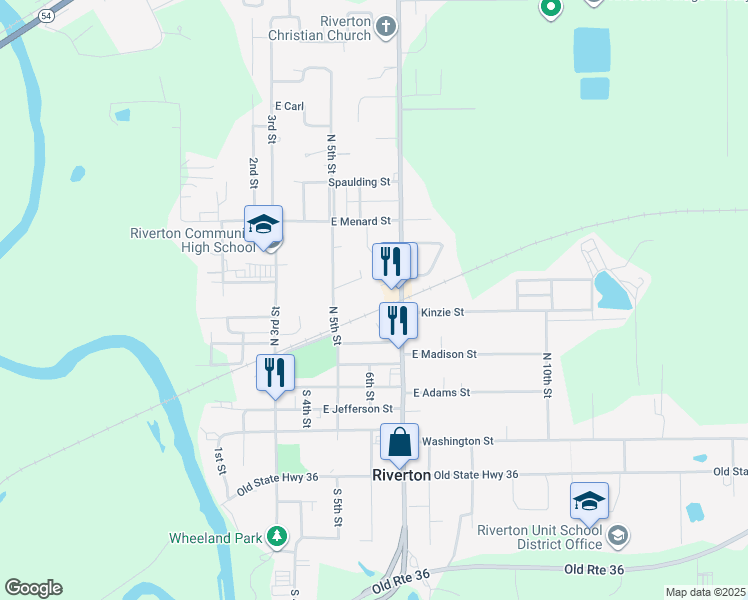 map of restaurants, bars, coffee shops, grocery stores, and more near Blackburn Street in Riverton