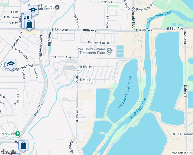 map of restaurants, bars, coffee shops, grocery stores, and more near 8441 Garfield Way in Thornton
