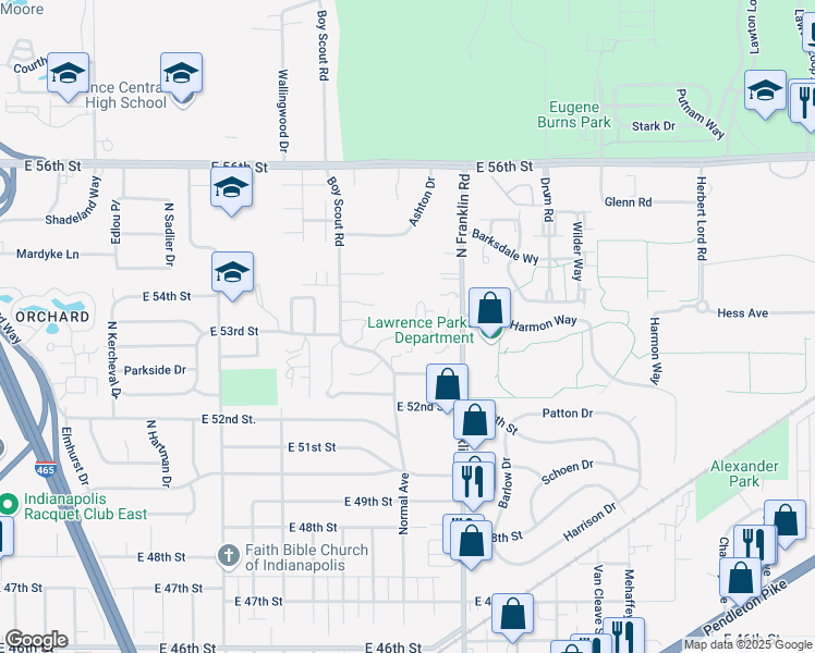 map of restaurants, bars, coffee shops, grocery stores, and more near 7921 Benjamin Drive in Lawrence