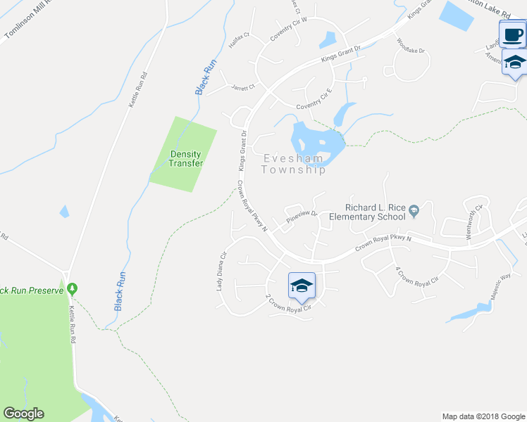 map of restaurants, bars, coffee shops, grocery stores, and more near 2 Teaberry Court in Evesham