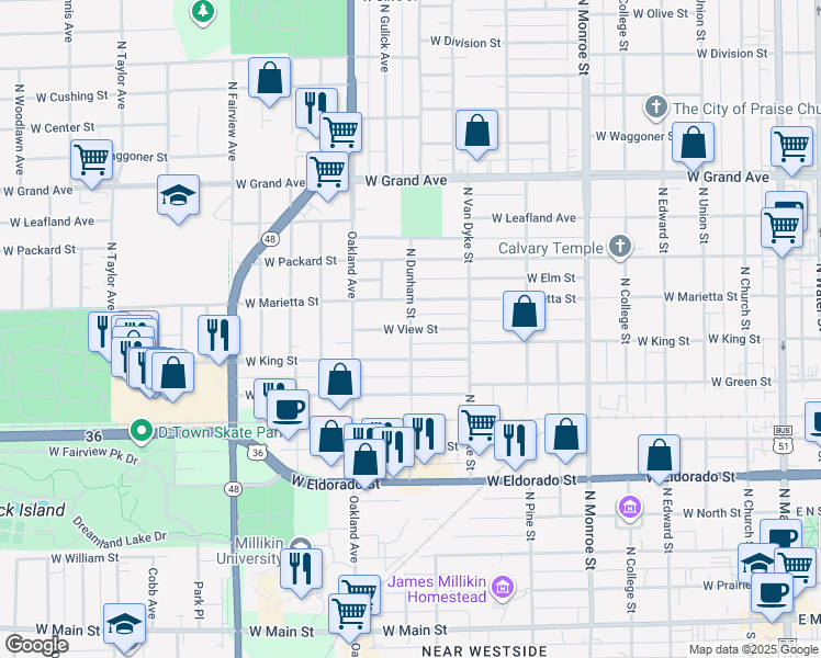 map of restaurants, bars, coffee shops, grocery stores, and more near 998 West View Street in Decatur