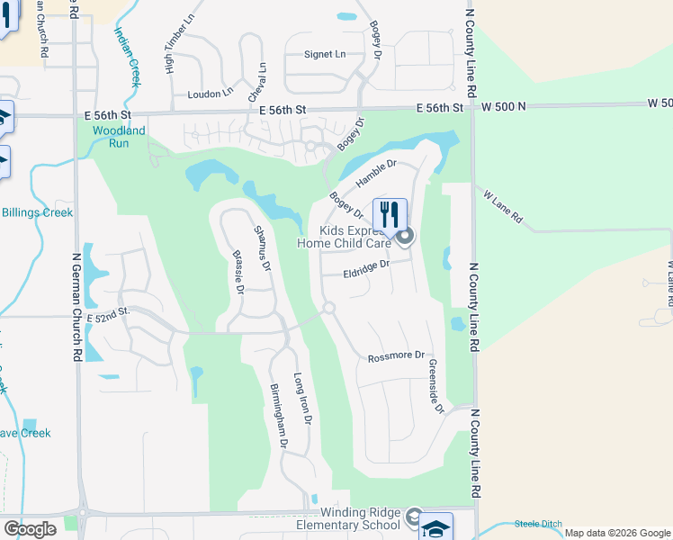 map of restaurants, bars, coffee shops, grocery stores, and more near 11630 Eldridge Drive in Indianapolis