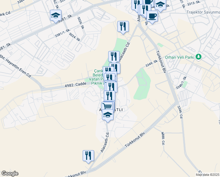 map of restaurants, bars, coffee shops, grocery stores, and more near  in Ankara