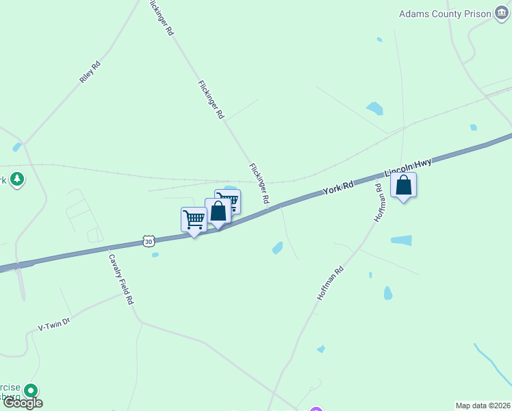 map of restaurants, bars, coffee shops, grocery stores, and more near 1954 York Road in Gettysburg