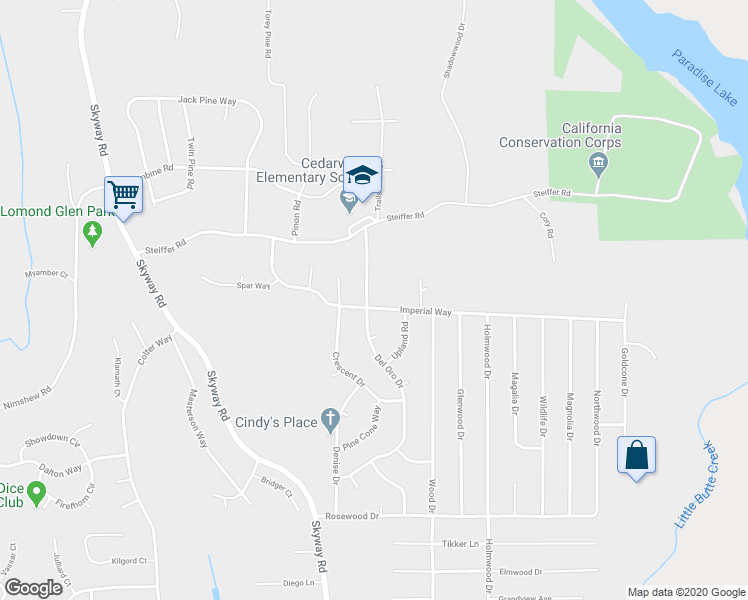 map of restaurants, bars, coffee shops, grocery stores, and more near 14884 Del Oro Drive in Magalia