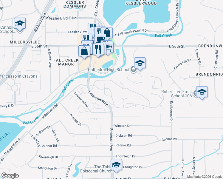 map of restaurants, bars, coffee shops, grocery stores, and more near 5331 Whisperwood Lane in Indianapolis