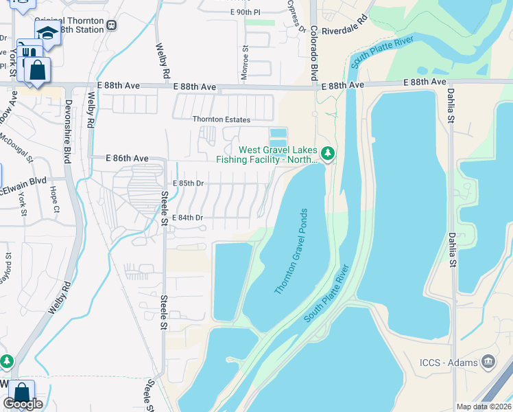 map of restaurants, bars, coffee shops, grocery stores, and more near 8441 Harrison Way in Thornton