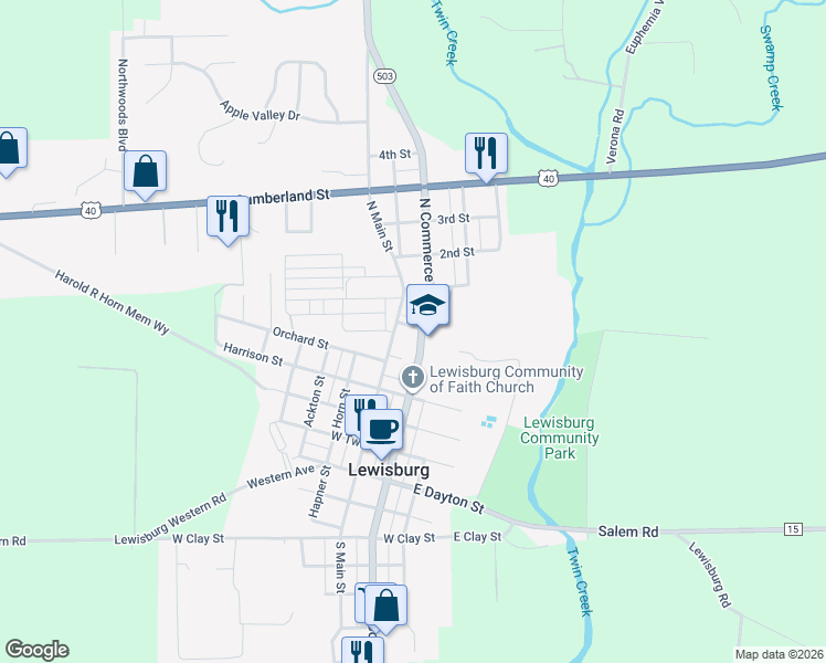 map of restaurants, bars, coffee shops, grocery stores, and more near 471 Taylor Street in Lewisburg