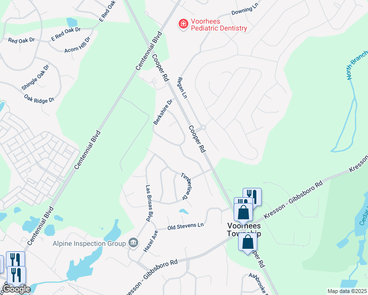 map of restaurants, bars, coffee shops, grocery stores, and more near 27 Brownstone Boulevard in Voorhees Township
