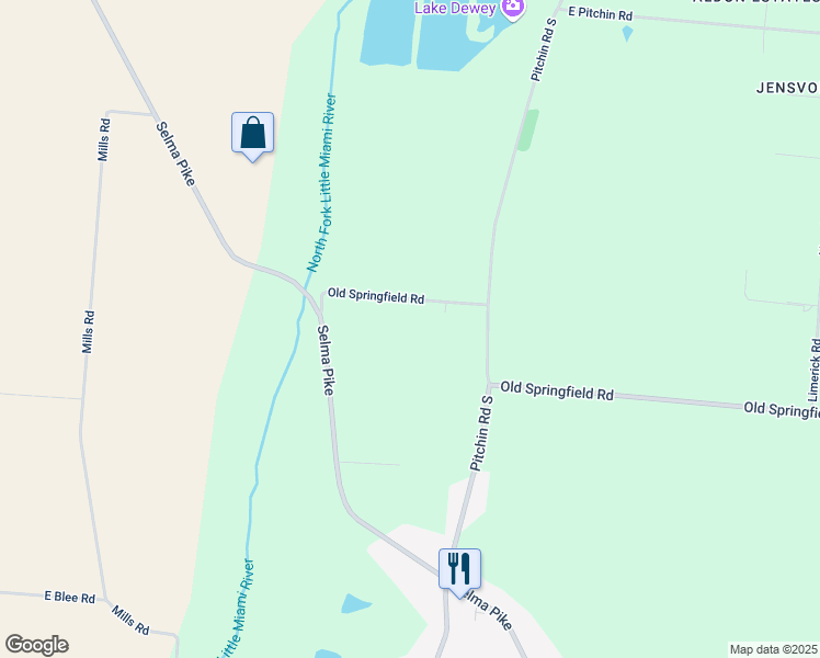 map of restaurants, bars, coffee shops, grocery stores, and more near 2665 Old Springfield Road in Springfield