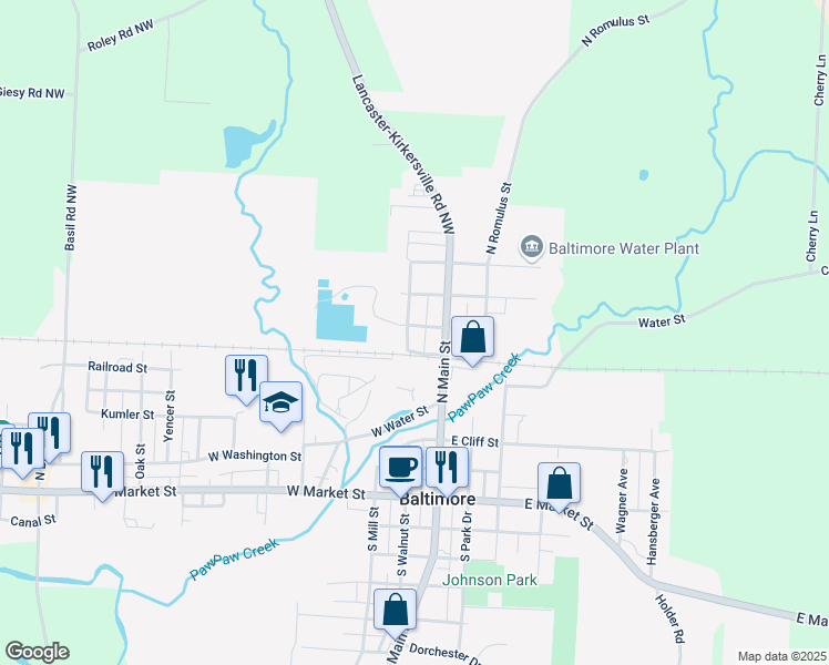 map of restaurants, bars, coffee shops, grocery stores, and more near 125 West Rome Street in Baltimore