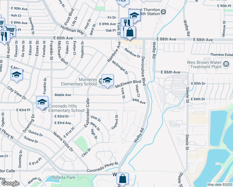 map of restaurants, bars, coffee shops, grocery stores, and more near 2261 Mable Avenue in Denver
