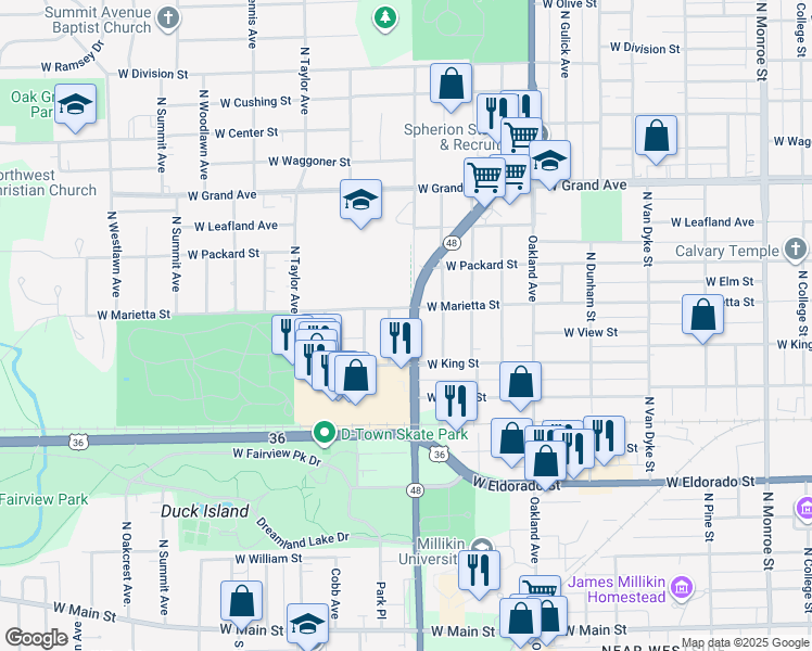 map of restaurants, bars, coffee shops, grocery stores, and more near 965 North Fairview Avenue in Decatur