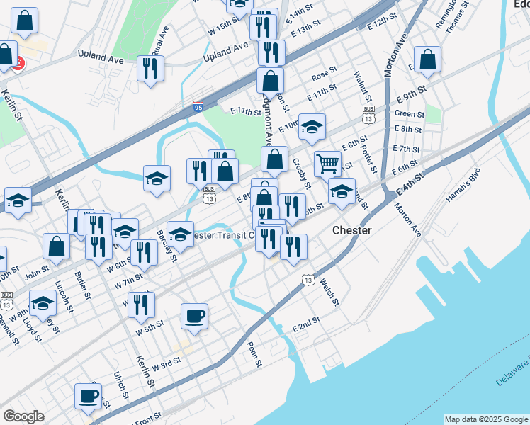 map of restaurants, bars, coffee shops, grocery stores, and more near in Chester